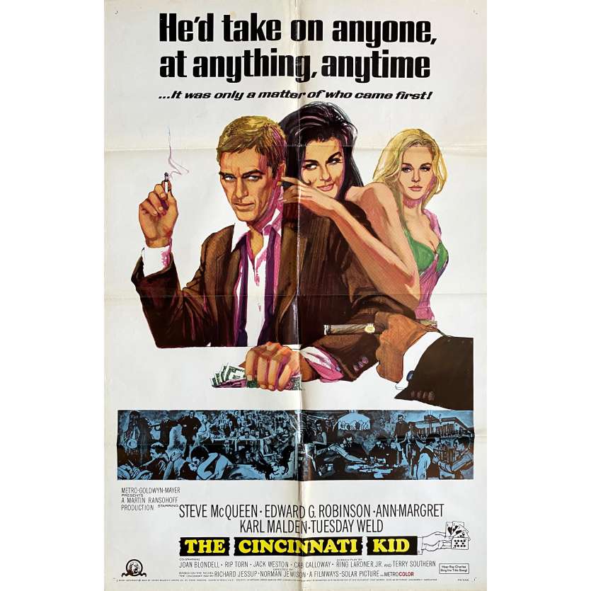 CINCINNATI KID Original Movie Poster - 27x40 in. - 1965 - Norman Jewison, Steve McQueen