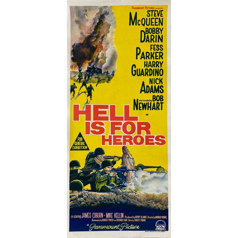 L'ENFER EST POUR LES HEROS Affiche de film  - 35x91 cm. - 1962 - Steve McQueen, Don Siegel