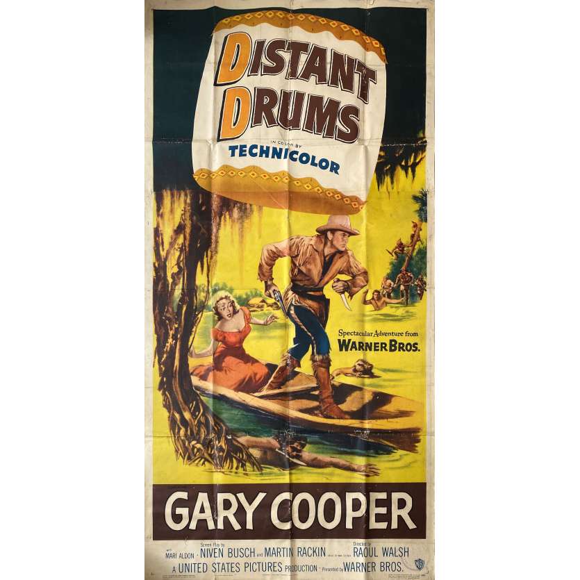 DISTANT DRUMS Original Movie Poster  - 41x81 in. - 1951 - Raoul Walsh, Gary Cooper