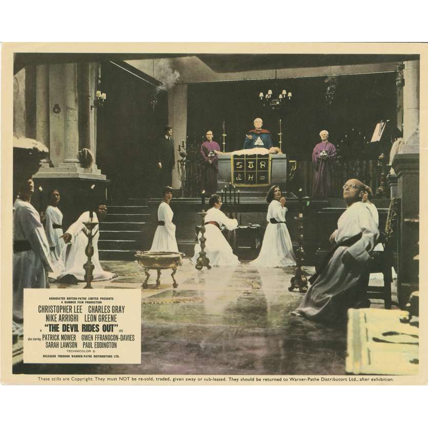 THE DEVIL RIDES OUT Original Lobby Card  - anglaise - 1968 - Terence Fisher, Christopher Lee