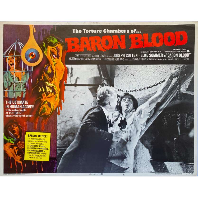 BARON BLOOD Original Lobby Card - 11x14 in. - 1972 - Mario Bava, Joseph Cotten