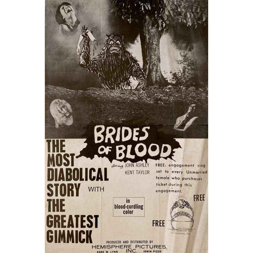 BRIDES OF BLOOD Original Movie Poster - 11x17 in. - 1968 - Gerardo de Leon, John Ashley