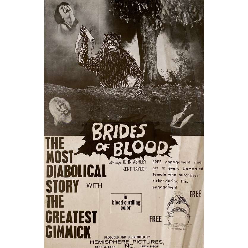 BRIDES OF BLOOD Original Movie Poster  - 11x17 in. - 1968 - Gerardo de Leon, John Ashley