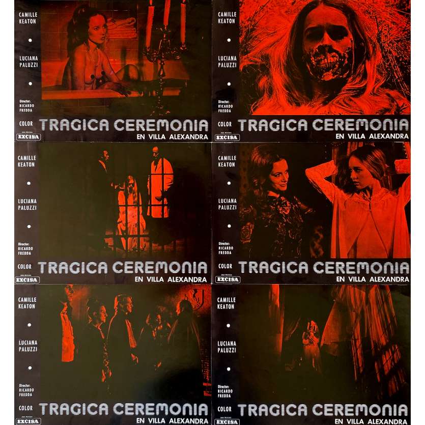 TRAGIC CEREMONY Original Lobby Cards x6 - 9x12,5 in. - 1972 - Riccardo Freda, Camille Keaton