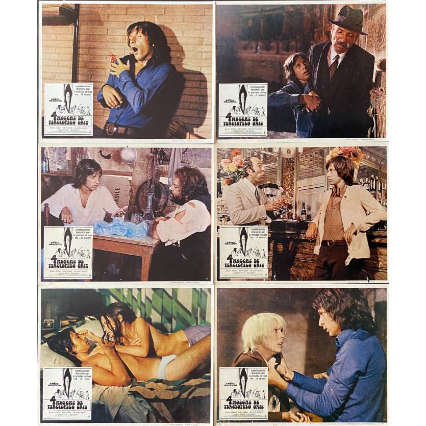 FOUR FLIES ON GREY VELVET Original Lobby Cards x6 - 11x14 in. - 1971 - Dario Argento, Jean-Pierre Marielle