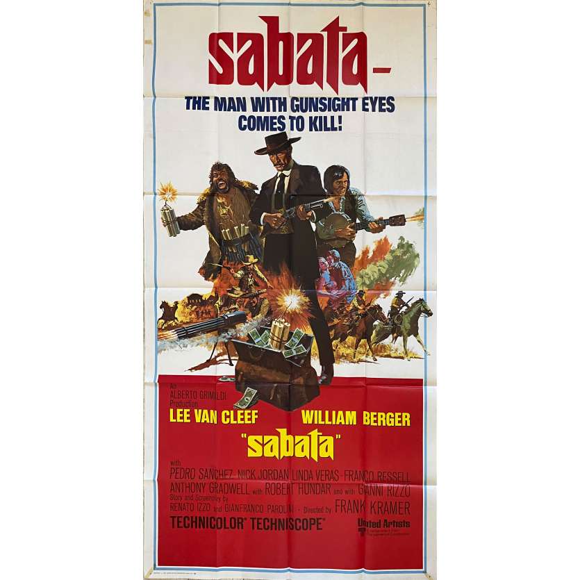 SABATA Original Movie Poster- 41x81 in. - 1969 - Gianfranco Parolini, Lee Van Cleef