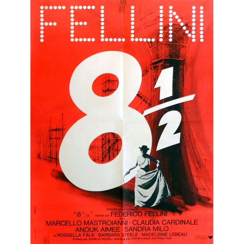 EIGHT AND HALF Movie Poster 23x32 in. French - 1963 - Federico Fellini, Marcello Mastroianni