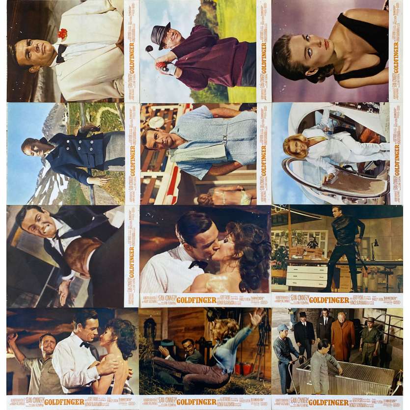 GOLDFINGER Original Lobby Cards x12 - 9x12 in. - 1964 - James Bond 007, Sean Connery