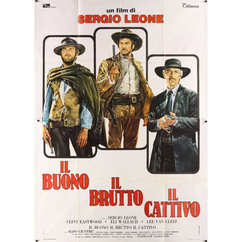 GOOD, THE BAD & THE UGLY Italian 2p R69 Clint Eastwood, Lee Van Cleef, cool Casaro art!
