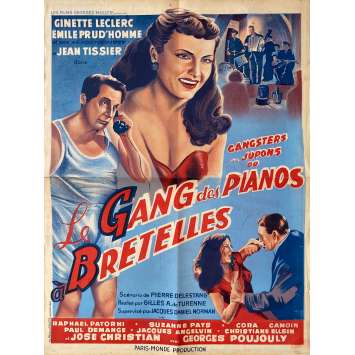 LE GANG DES PIANOS A BRETELLES Original Movie Poster- 23x32 in. - 1953 - Gilles de Turenne, Ginette Leclerc