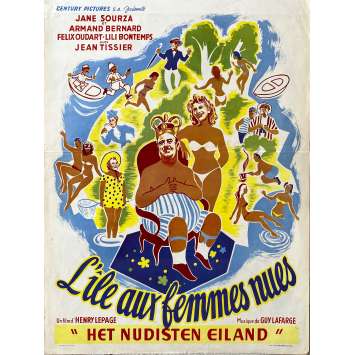 L'ILE AUX FEMMES NUES Affiche de film- 35x55 cm. - 1953 - Félix Oudart, Henri Lepage