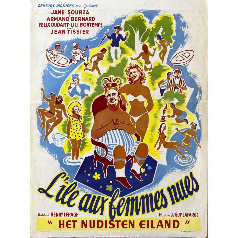 L'ILE AUX FEMMES NUES Affiche de film- 35x55 cm. - 1953 - Félix Oudart, Henri Lepage