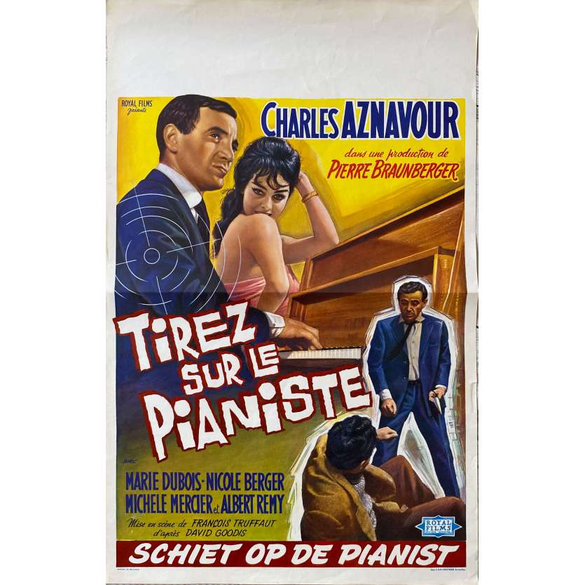 TIREZ SUR LE PIANISTE Affiche de film- 35x55 cm. - 1960 - Charles Aznavour, François Truffaut