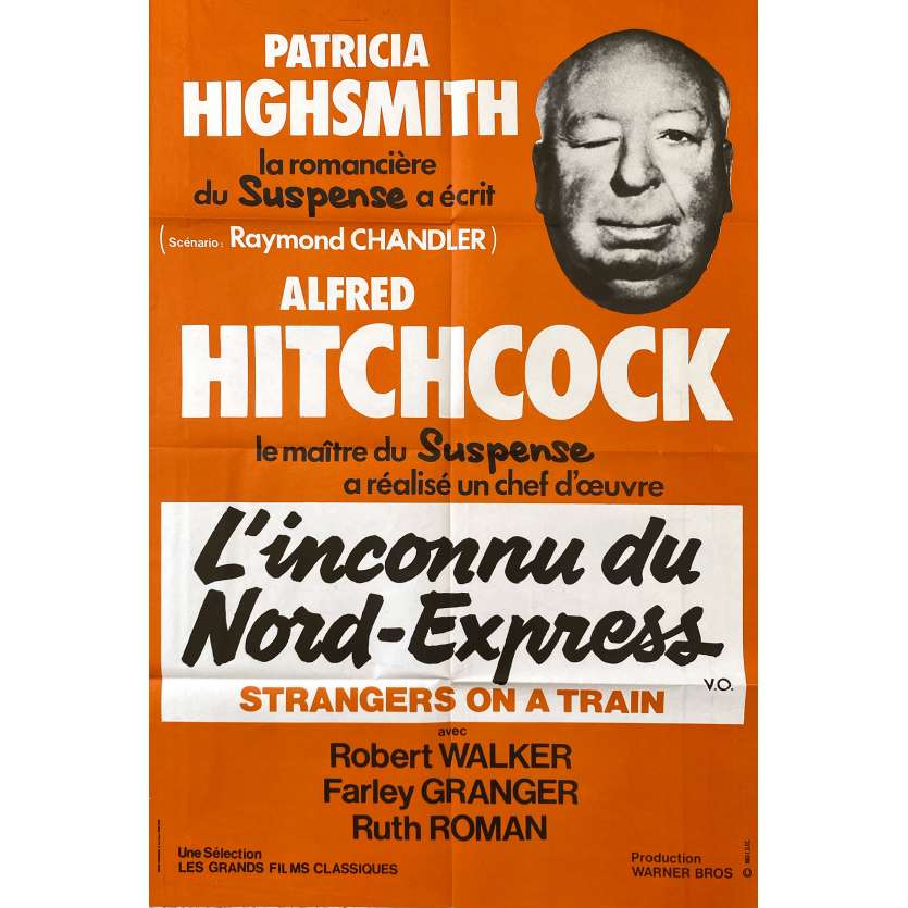STRANGERS ON A TRAIN Original Movie Poster- 32x47 in. - R1980 - Alfred Hitchcock, Farley Granger
