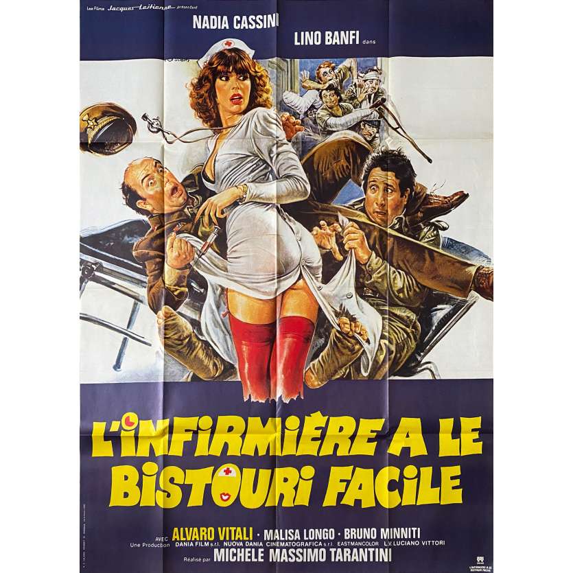 L'INFIRMIERE A LE BISTOURI FACILE Affiche de film- 120x160 cm. - 1980 - Nadia Cassini, Michele Massimo Tarantini