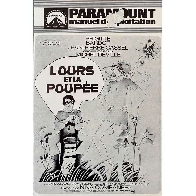 L'OURS ET LA POUPEE Dossier de presse 4p - 13x18 cm. - 1970 - Brigitte Bardot, Jean-Pierre Cassel, Michel Deville