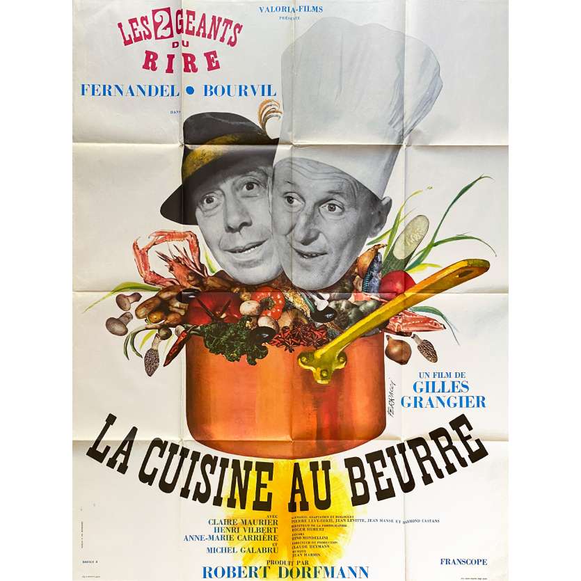 LA CUISINE AU BEURRE Affiche de film- 120x160 cm. - 1963 - Bourvil, Fernandel, Gilles Grangier