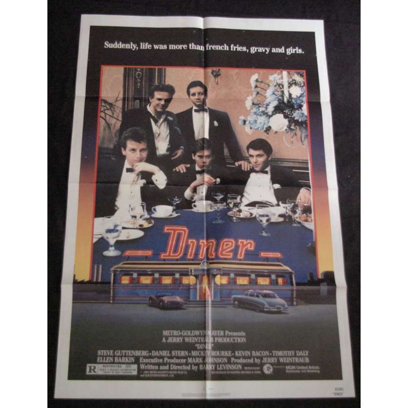 DINER Affiche US '85 Mickey Rourke, Kevin Bacon, Guttenberg Vintage Movie Poster