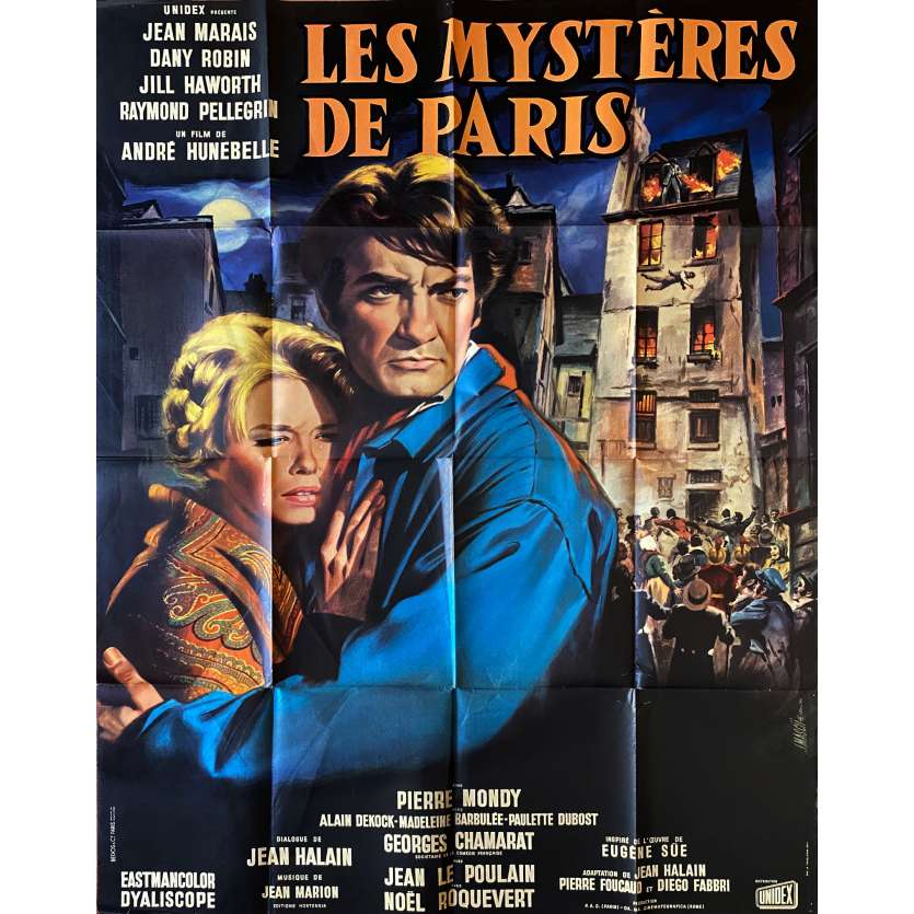 LES MYSTERES DE PARIS Original Movie Poster Litho - 47x63 in. - 1962 - André Hunebelle, Jean Marais