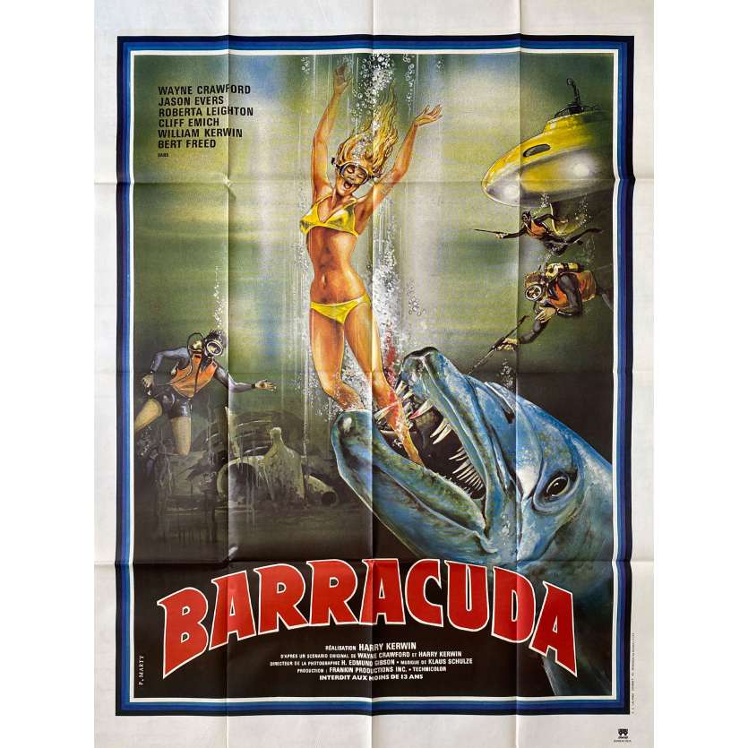 BARRACUDA Original Movie Poster- 47x63 in. - 1978 - Harry Kerwin, Wayne Crawford