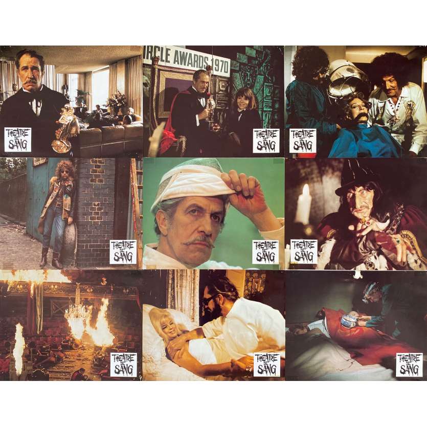 THEATER OF BLOOD Original Lobby Cards Set A - x9 - 9x12 in. - 1973 - Douglas Hickox, Vincent Price