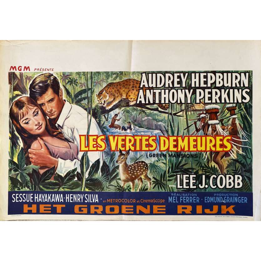 VERTES DEMEURES Affiche de film- 35x55 cm. - 1959 - Audrey Hepburn, Anthony Perkins, Mel Ferrer