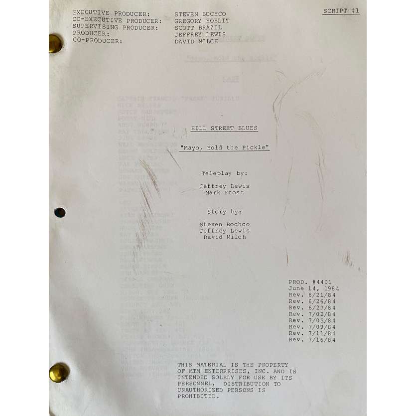 HILL STREET BLUES Movie Script S05E01, 57p - 8x10 in. - 1981 - Steven Bochco, Daniel J. Travanti