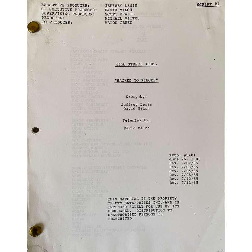 HILL STREET BLUES Movie Script S06E02, 53p - 8x10 in. - 1981 - Steven Bochco, Daniel J. Travanti