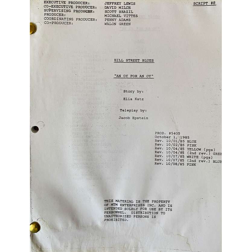 HILL STREET BLUES Movie Script S06E07, 62p - 8x10 in. - 1981 - Steven Bochco, Daniel J. Travanti