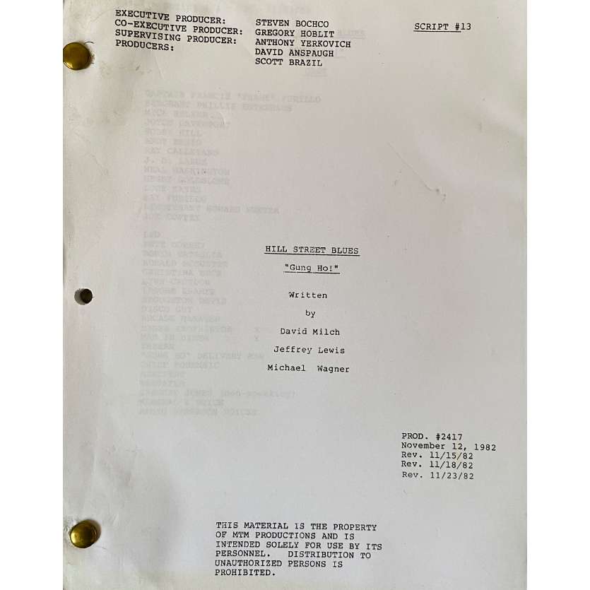 HILL STREET BLUES Movie Script S03E13, 57p - 8x10 in. - 1981 - Steven Bochco, Daniel J. Travanti