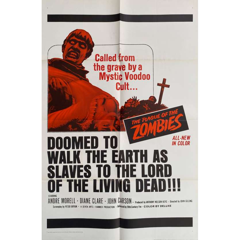 THE PLAGUE OF THE ZOMBIES Original Movie Poster- 27x41 in. - 1966 - John Gilling, André Morell