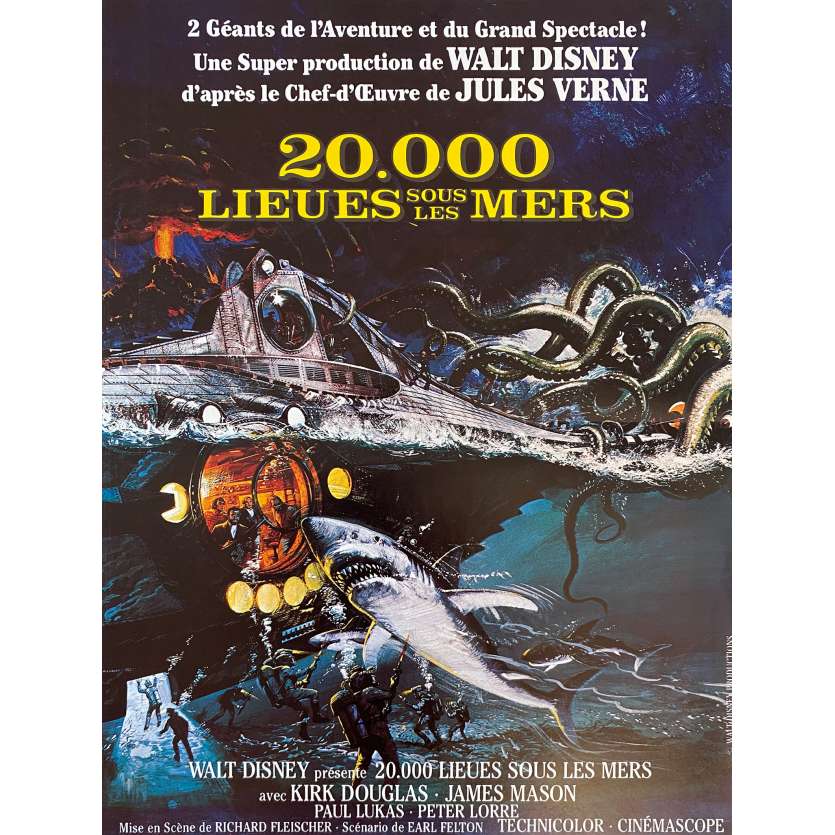 20000 LIEUES SOUS LES MERS Affiche de film- 40x54 cm. - 1963 - Kirk Douglas, Richard Fleisher