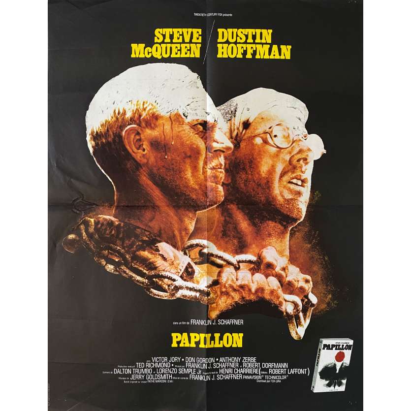 PAPILLON Original Movie Poster- 23x32 in. - 1973 - Franklin J. Schaffner, Steve McQueen
