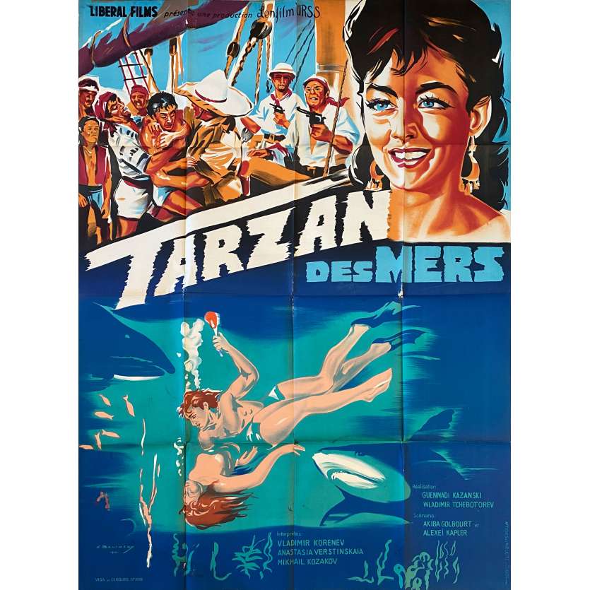 LE TARZAN DES MERS Affiche de film- 120x160 cm. - 1962 - Vladimir Korenev, Vladimir Chebotaryov