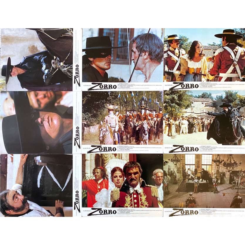 ZORRO Original Lobby Cards x9 - 9x12 in. - 1975 - Duccio Tessari, Alain Delon