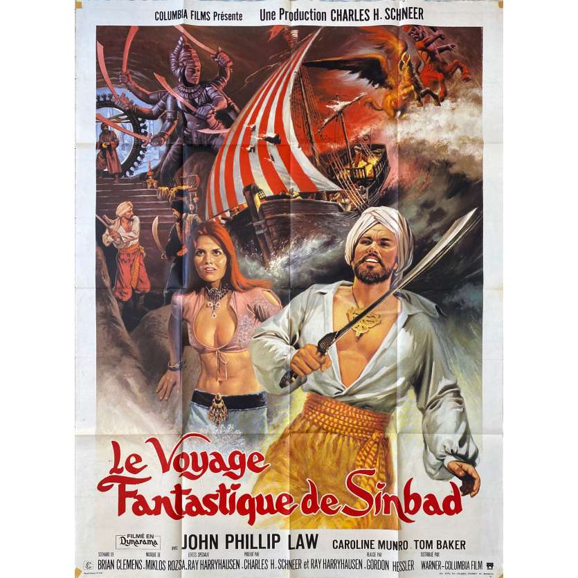 LE VOYAGE FANTASTIQUE DE SINBAD Affiche de film- 120x160 cm. - 1973 - Caroline Munroe, Gordon Hessler