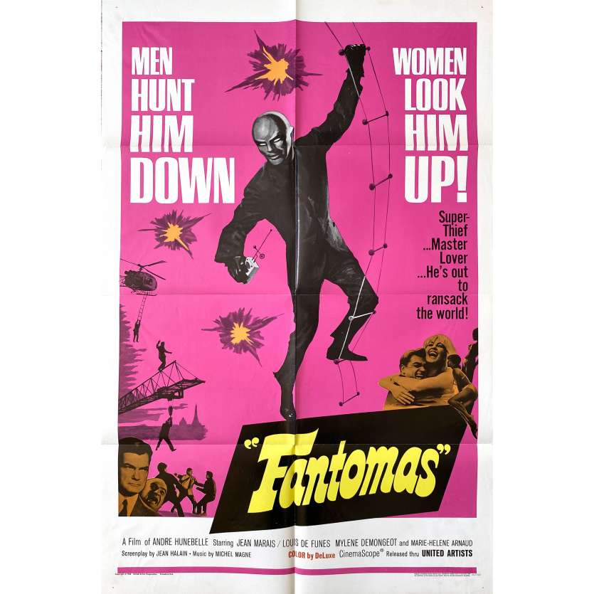 FANTOMAS Original Movie Poster- 27x41 in. - 1964 - André Hunebelle, Jean Marais, Louis de Funès
