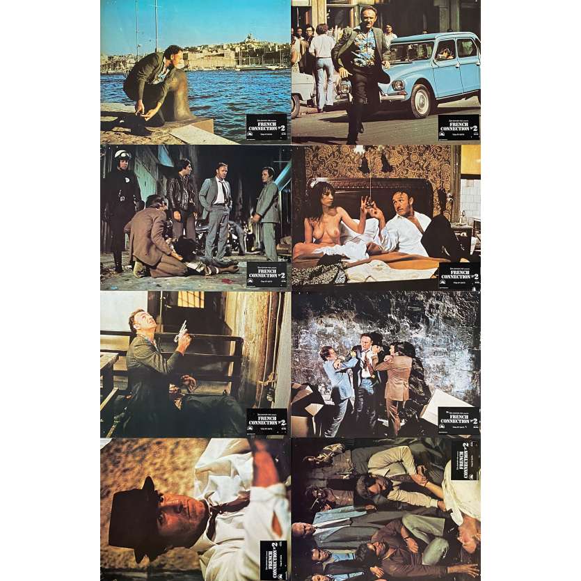 FRENCH CONNECTION II Original Lobby Cards X8 - 9x12 in. - 1975 - John Frankenheimer, Gene Hackman