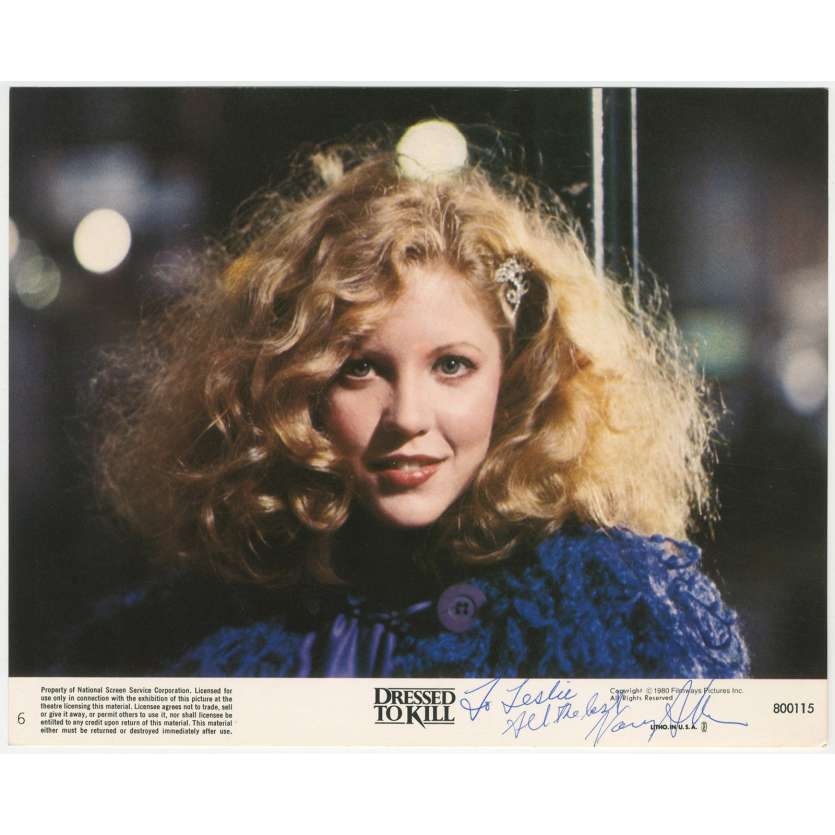 PULSIONS Photo signée par NANCY ALLEN- 20x25 cm. - 1980 - Brian de Palma