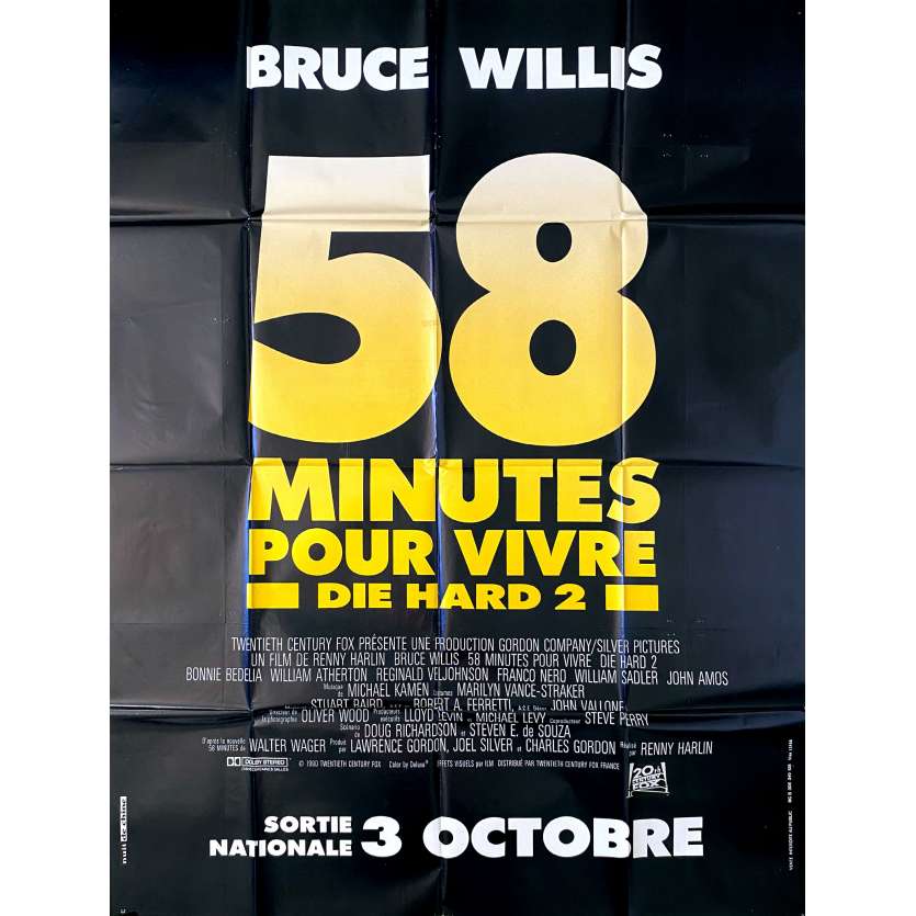 58 MINUTES POUR VIVRE Affiche de cinéma Prev. - 120x160 cm. - 1990 - Bruce Willis, Renny Harlin