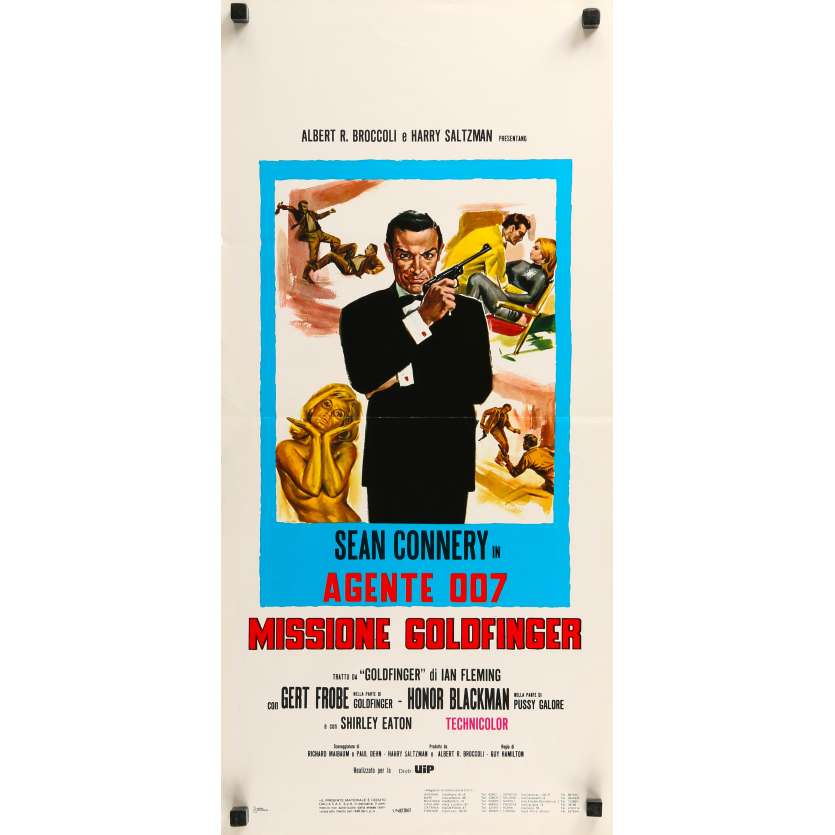GOLDFINGER Original Movie Poster- 13x28 in. - R1980 - Guy Hamilton, Sean Connery