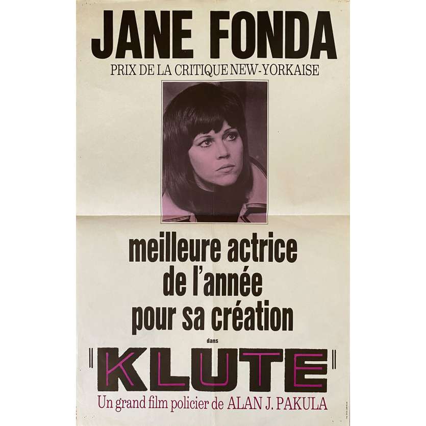 KLUTE Original Movie Poster- 15x21 in. - 1971 - Alan J. Pakula, Jane Fonda