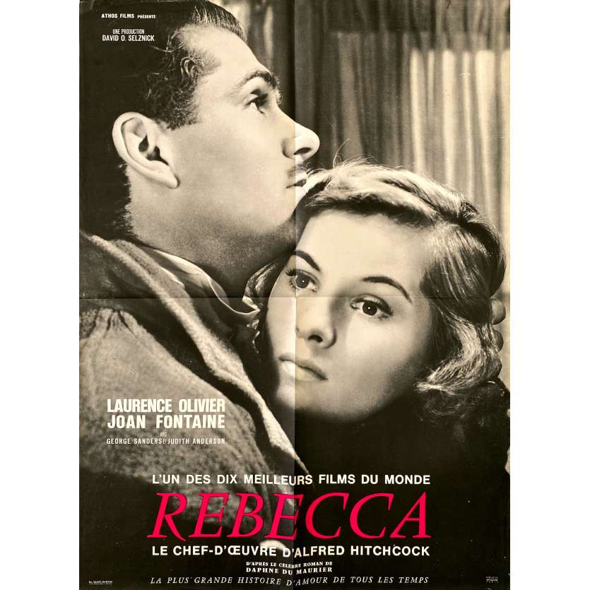 REBECCA Original Movie Poster- 23x32 in. - R1960 - Alfred Hitchcock, Laurence Olivier, Joan Fontaine