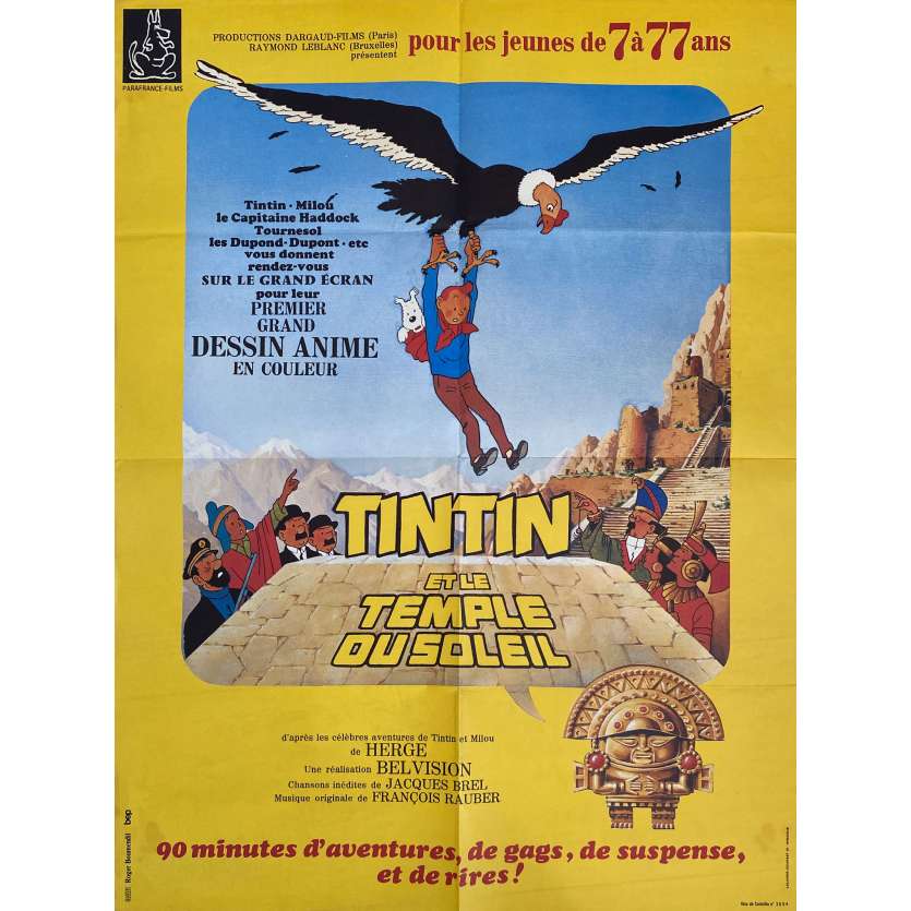 TINTIN AND THE TEMPLE OF THE SUN Original Movie Poster- 23x32 in. - 1969 - Hergé, Claude bertrand