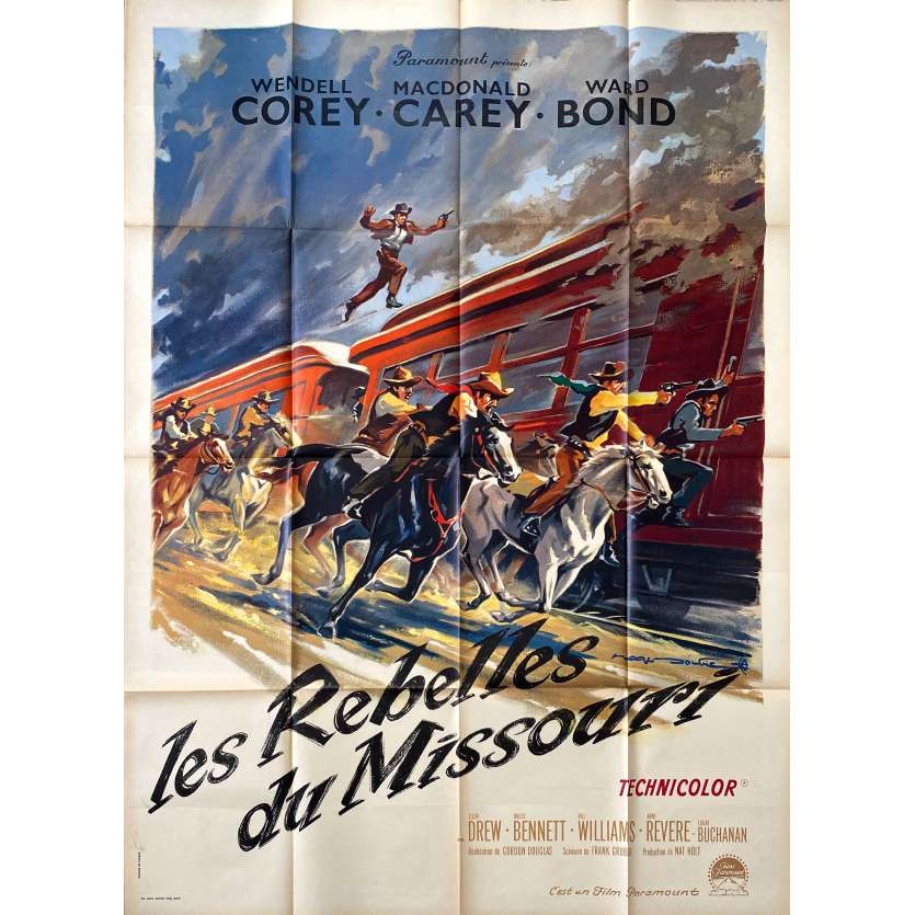 LES REBELLES DU MISSOURI Affiche de cinéma- 120x160 cm. - 1951 - Wendell Corey, Gordon Douglas