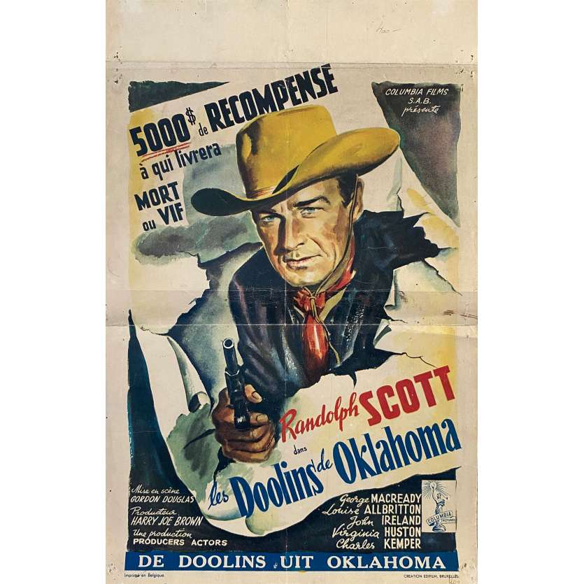 THE DOOLINS OF OKLAHOMA Original Movie Poster- 14x21 in. - 1949 - Gordon Douglas, Randolph Scott