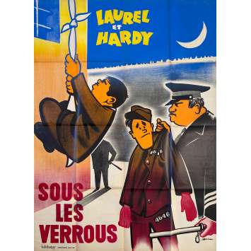 SOUS LES VERROUS Affiche de cinéma- 120x160 cm. - 1931/R1950 - Oliver Hardy, Stan Laurel