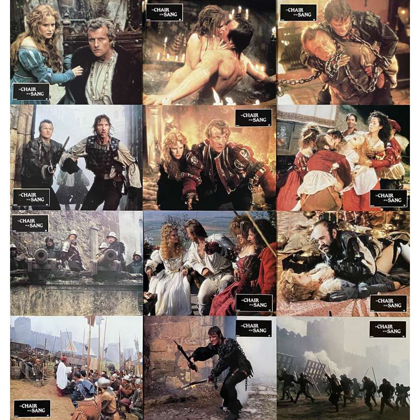 FLESH AND BLOOD Vintage Lobby Cards x12 - 9x12 in. - 1985 - Paul Verhoeven, Rutger hauer