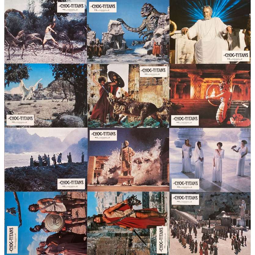 CLASH OF THE TITANS Vintage Lobby Cards x12 - 9x12 in. - 1981 - Desmond Davis, Lawrence Oliver