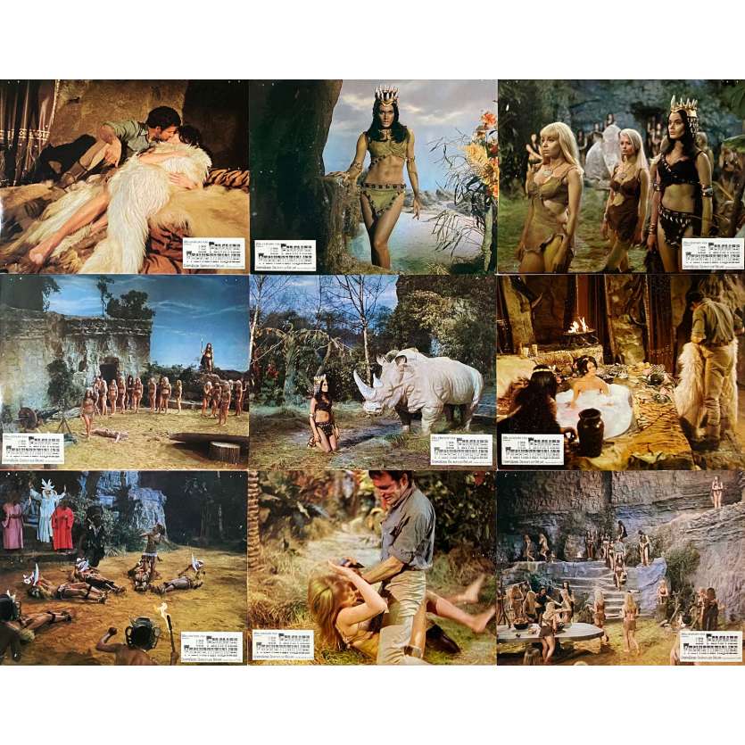 PREHISTORIC WOMEN Vintage Lobby Cards x9 - Set B - 10x12 in. - 1967 - Michael Carreras, Edina Ronay